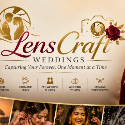 LensCraft Weddings Wedding  photographer business logo in Ahmedabad City